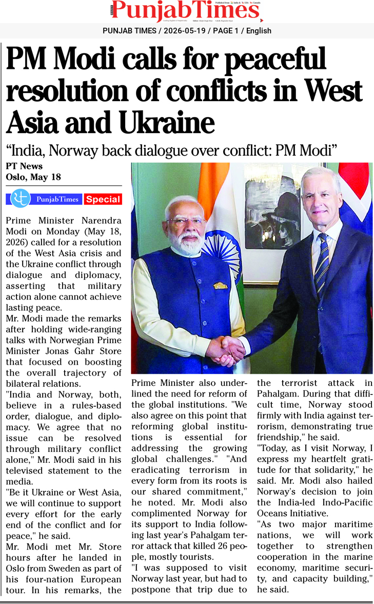 PM Modi calls for peaceful resolution of conflicts in West Asia and Ukraine