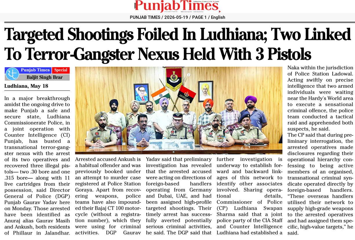 Targeted Shootings Foiled In Ludhiana; Two Linked To Terror-Gangster Nexus Held With 3 Pistols