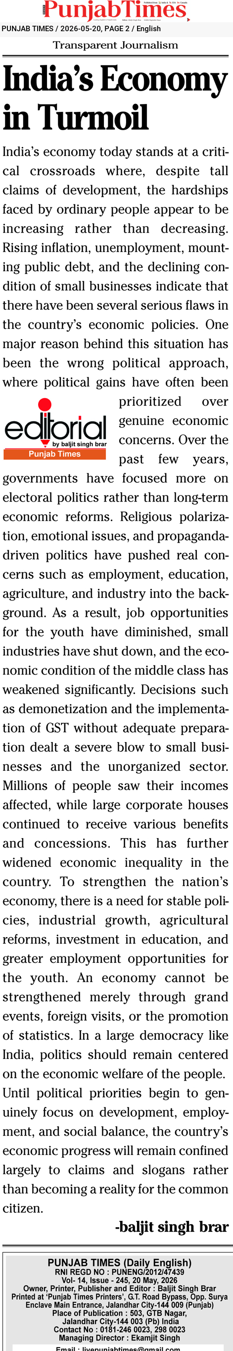 India’s Economy in Turmoil