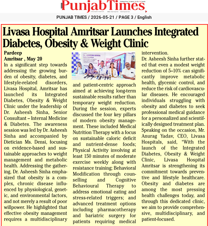 Livasa Hospital Amritsar Launches Integrated Diabetes, Obesity & Weight Clinic