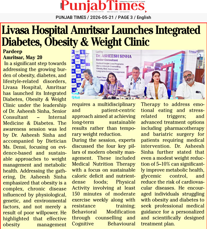 Livasa Hospital Amritsar Launches Integrated Diabetes, Obesity & Weight Clinic