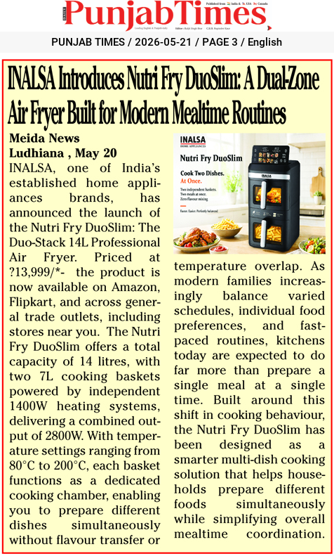 INALSA Introduces Nutri Fry DuoSlim: A Dual-Zone Air Fryer Built for Modern Mealtime Routines