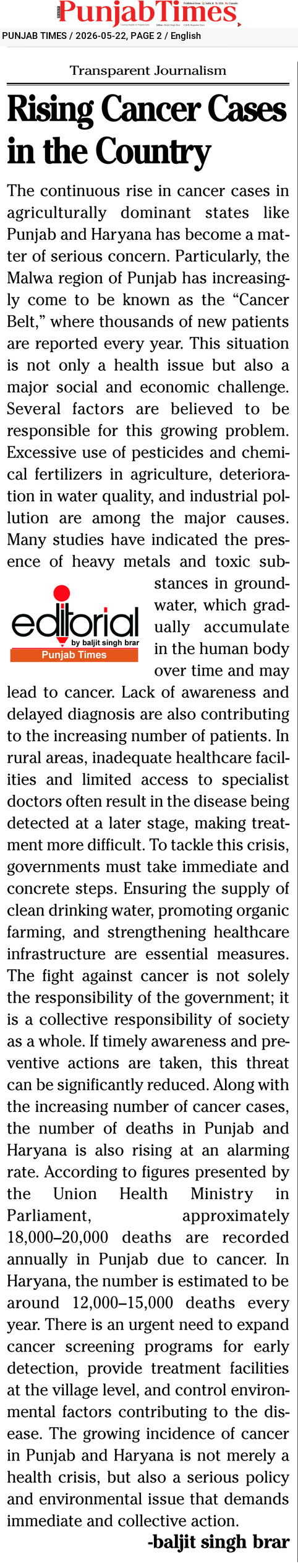 Rising Cancer Cases in the Country