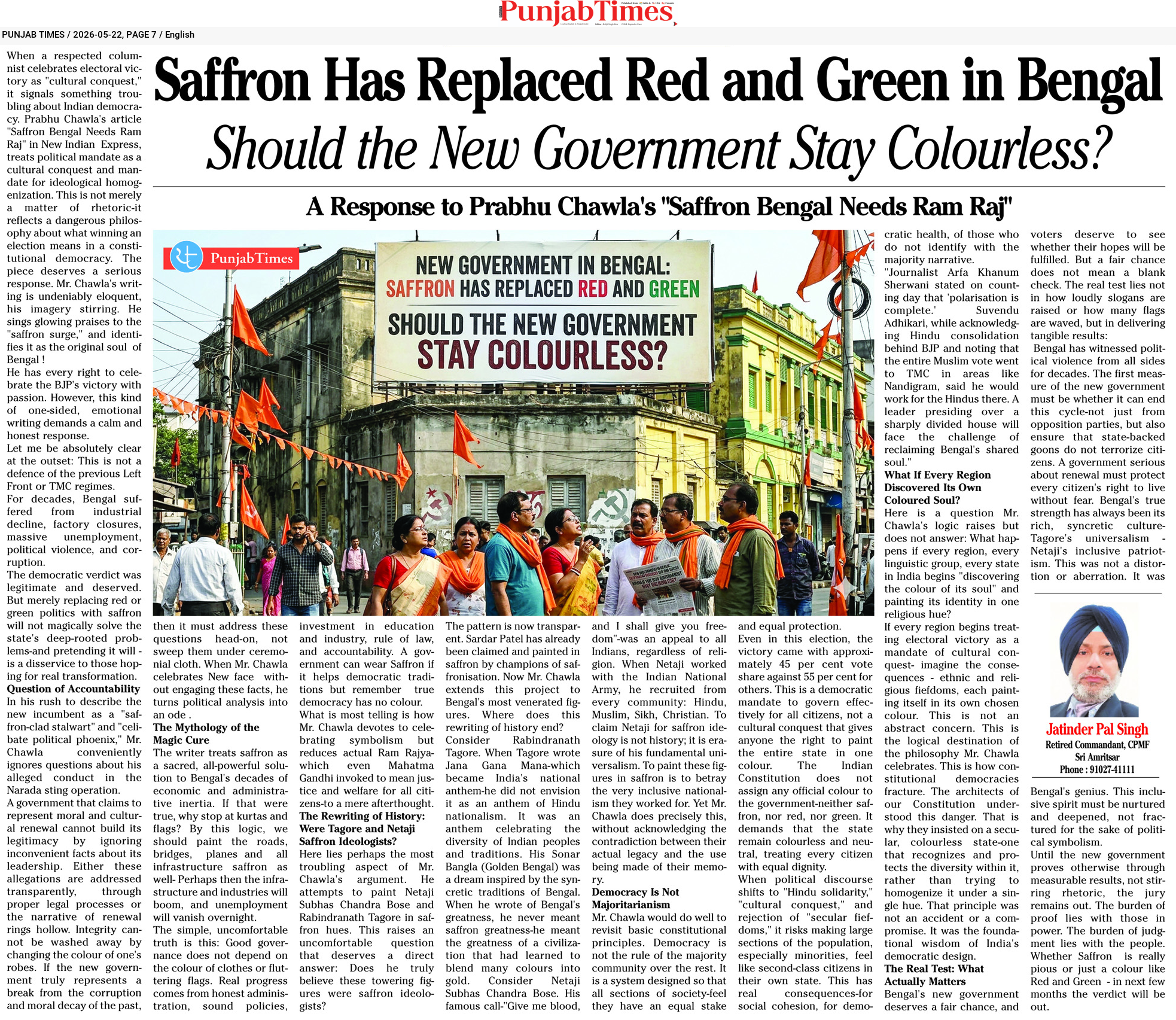 Saffron Has Replaced Red and Green in Bengal Should the New Government Stay Colourless?
