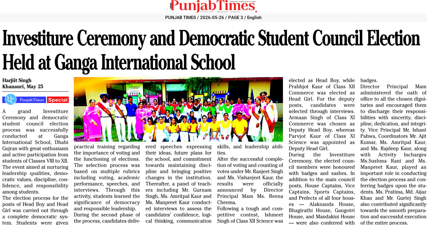 Investiture Ceremony and Democratic Student Council Election Held at Ganga International School