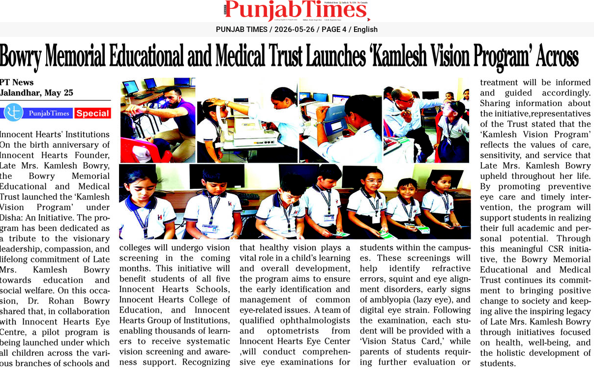 Bowry Memorial Educational and Medical Trust Launches ‘Kamlesh Vision Program’ Across