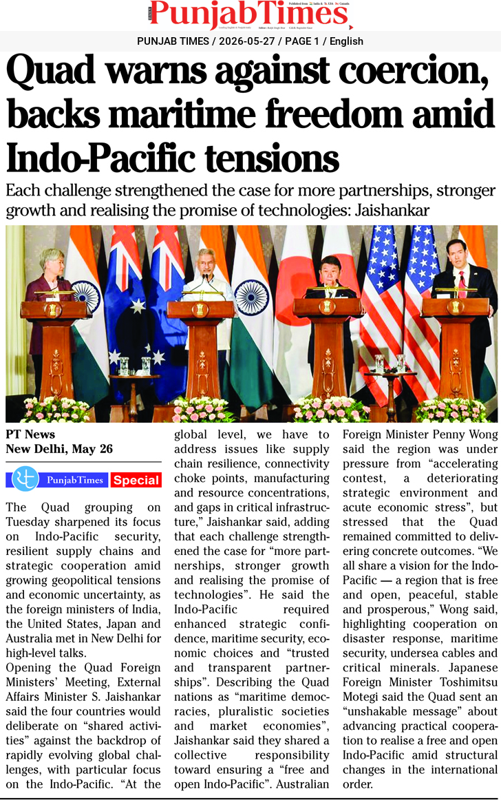 Quad warns against coercion, backs maritime freedom amid Indo-Pacific tensions