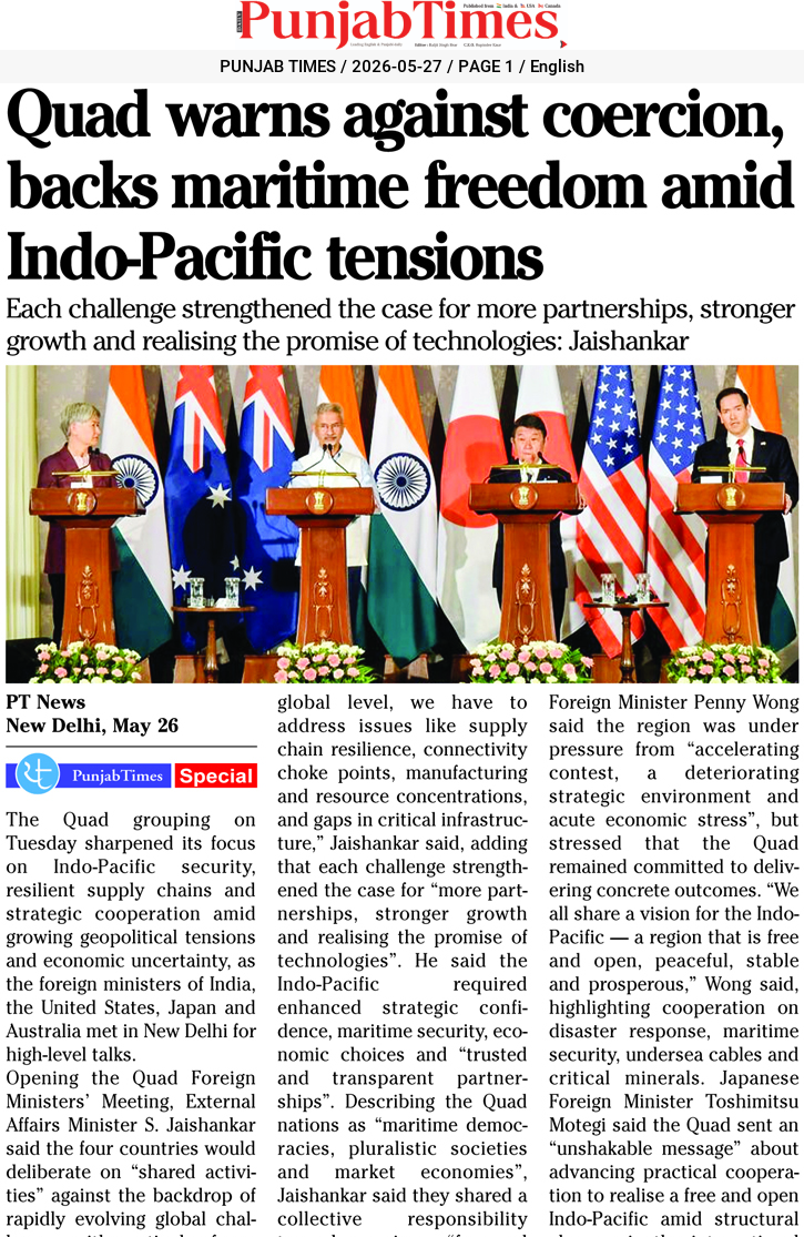 Quad warns against coercion, backs maritime freedom amid Indo-Pacific tensions